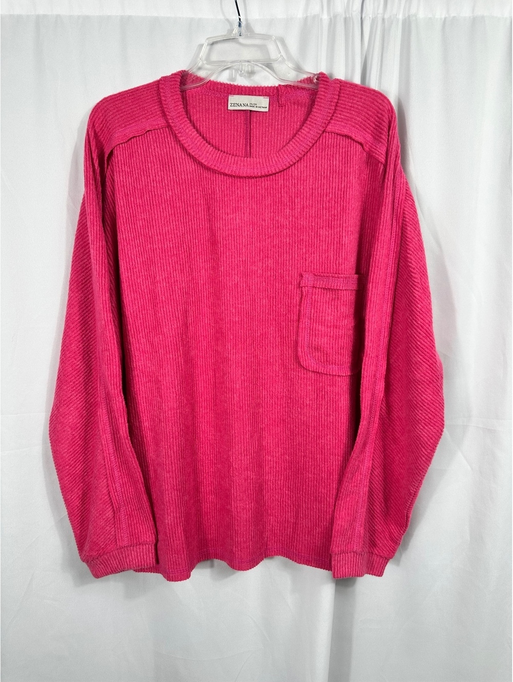 Zenana Pink Ribbed Long Sleeve Plus Size Top 2X/3X